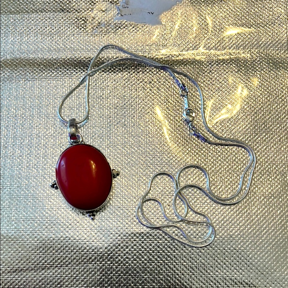 Elegant Red Pendant Necklace .925 sterling silver stamped